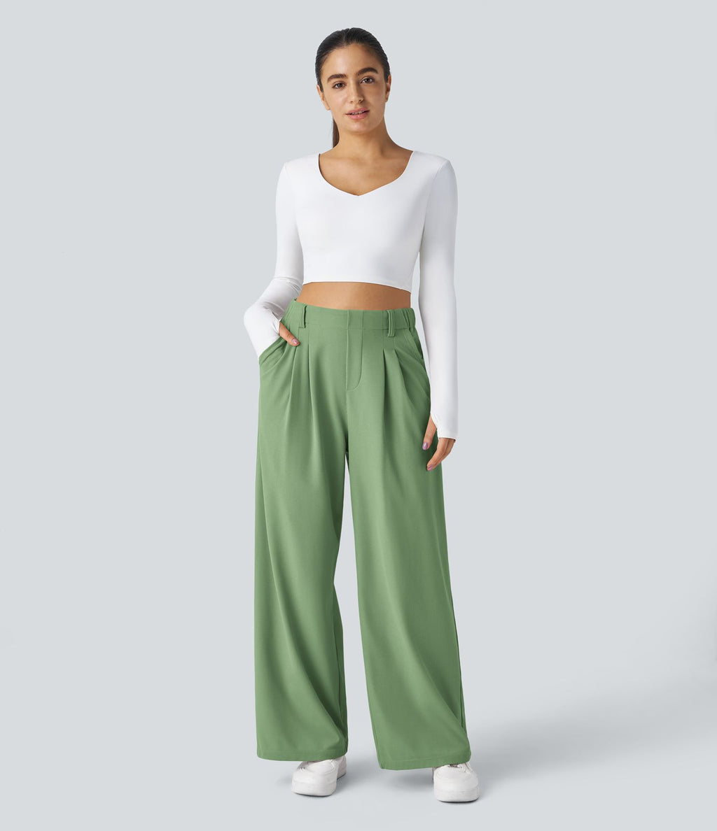 Pantalon Tailleur Large Fluide Halara Flex™ Gaufré Taille Haute Poches Latérales