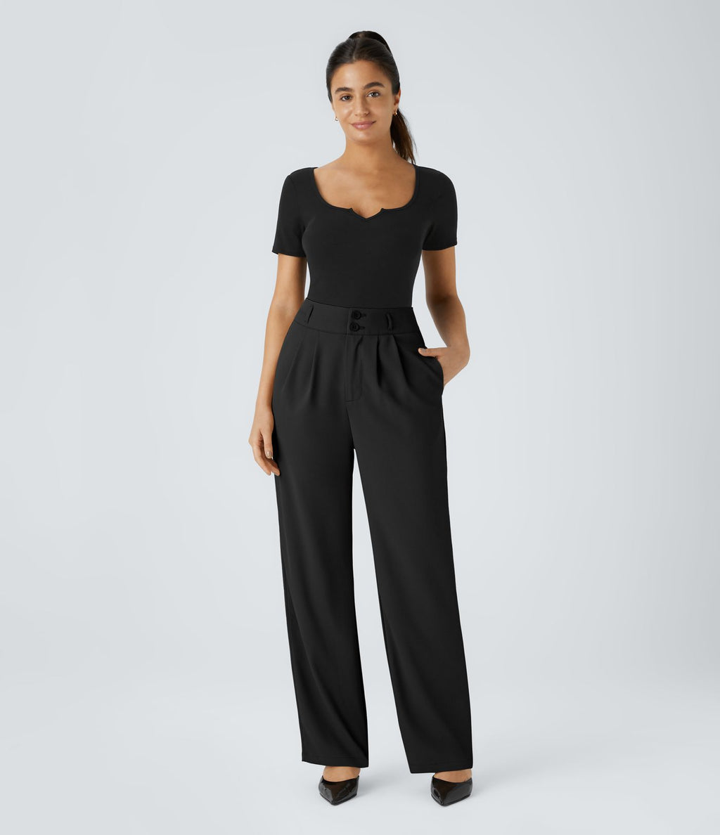 Pantalon de travail Halara Flex™ droit froncé avec poche zippée, taille haute