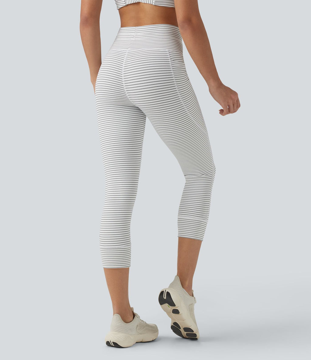 Legging corsaire de yoga taille haute à rayures avec cordon de serrage et poches