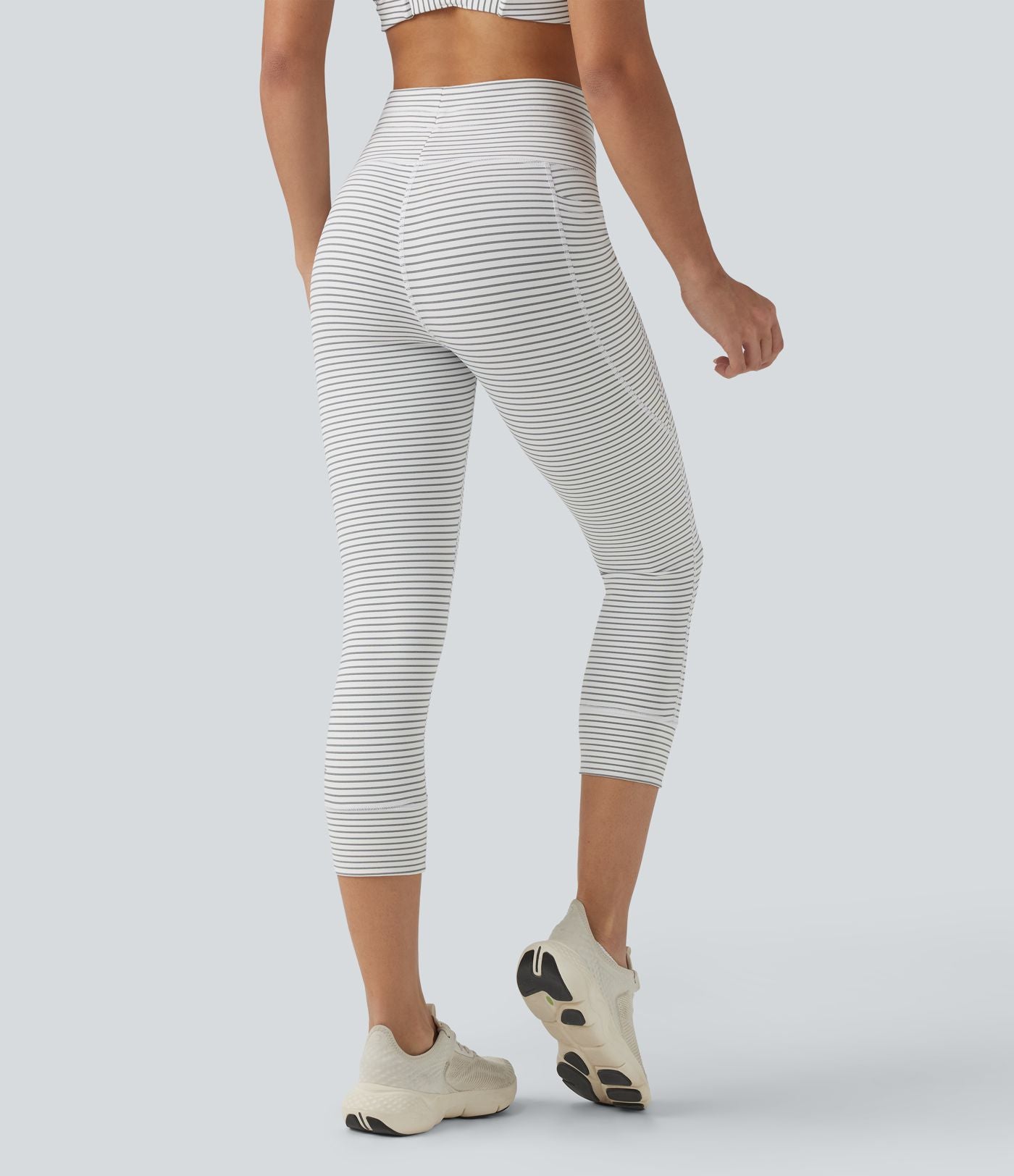 Legging corsaire de yoga taille haute à rayures avec cordon de serrage et poches