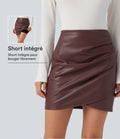 Jupe-short mini moulante taille haute en simili doublé polaire avec fronces et ourlet croisé