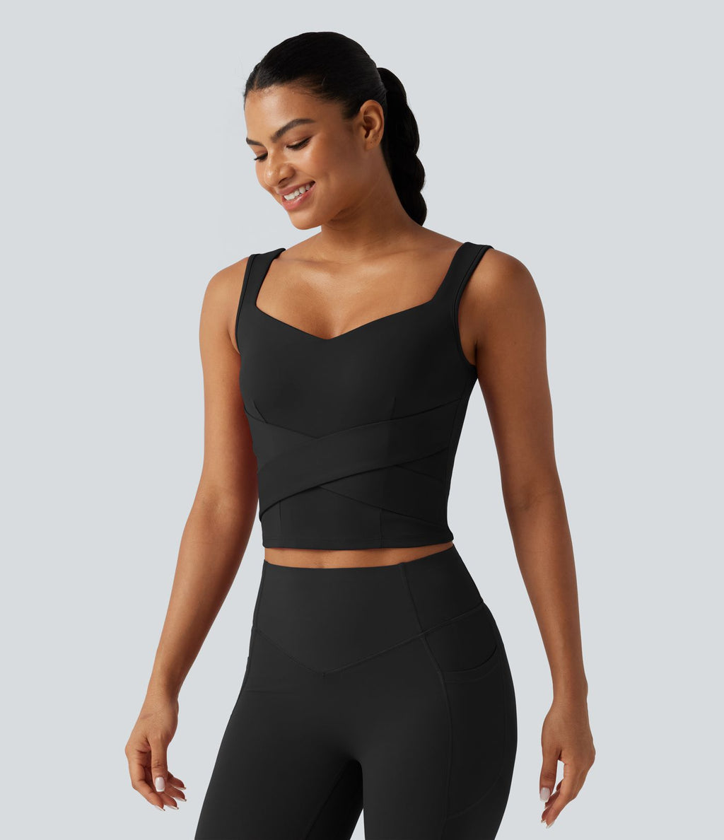 Débardeur de course SoftlyZero™ Airy col cœur croisé brassière intégrée effet frais InstantCool, protection solaire UPF50+