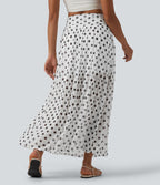 Jupe maxi fluide décontractée maille pois gainante taille haute avec poches