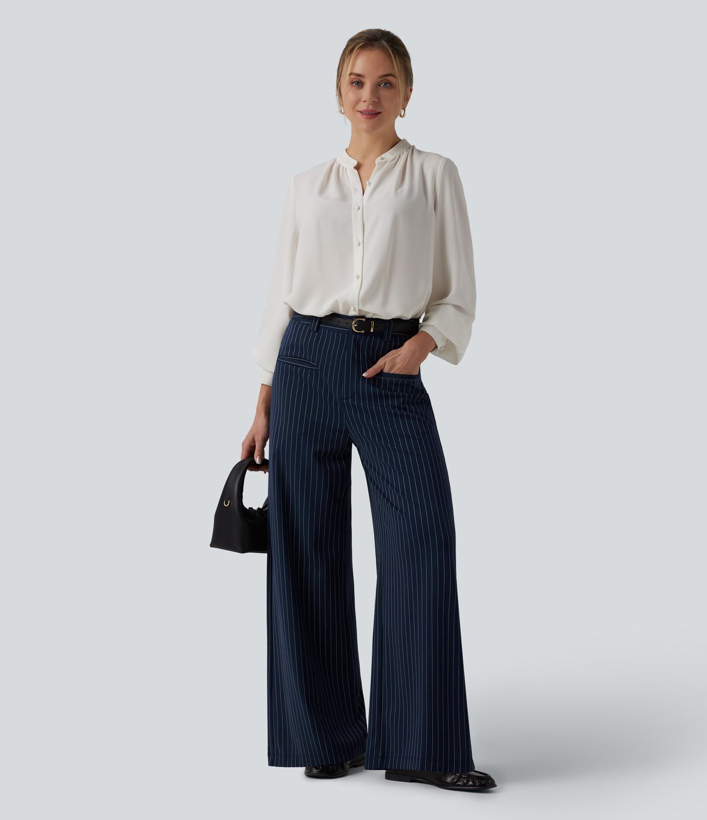 Pantalon Halara Flex™ tailleur large taille mi-haute à rayures à effet frais InstantCool et poches