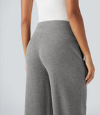 Pantalon jogging large décontracté côtelé gainant taille haute avec cordon de serrage et poches