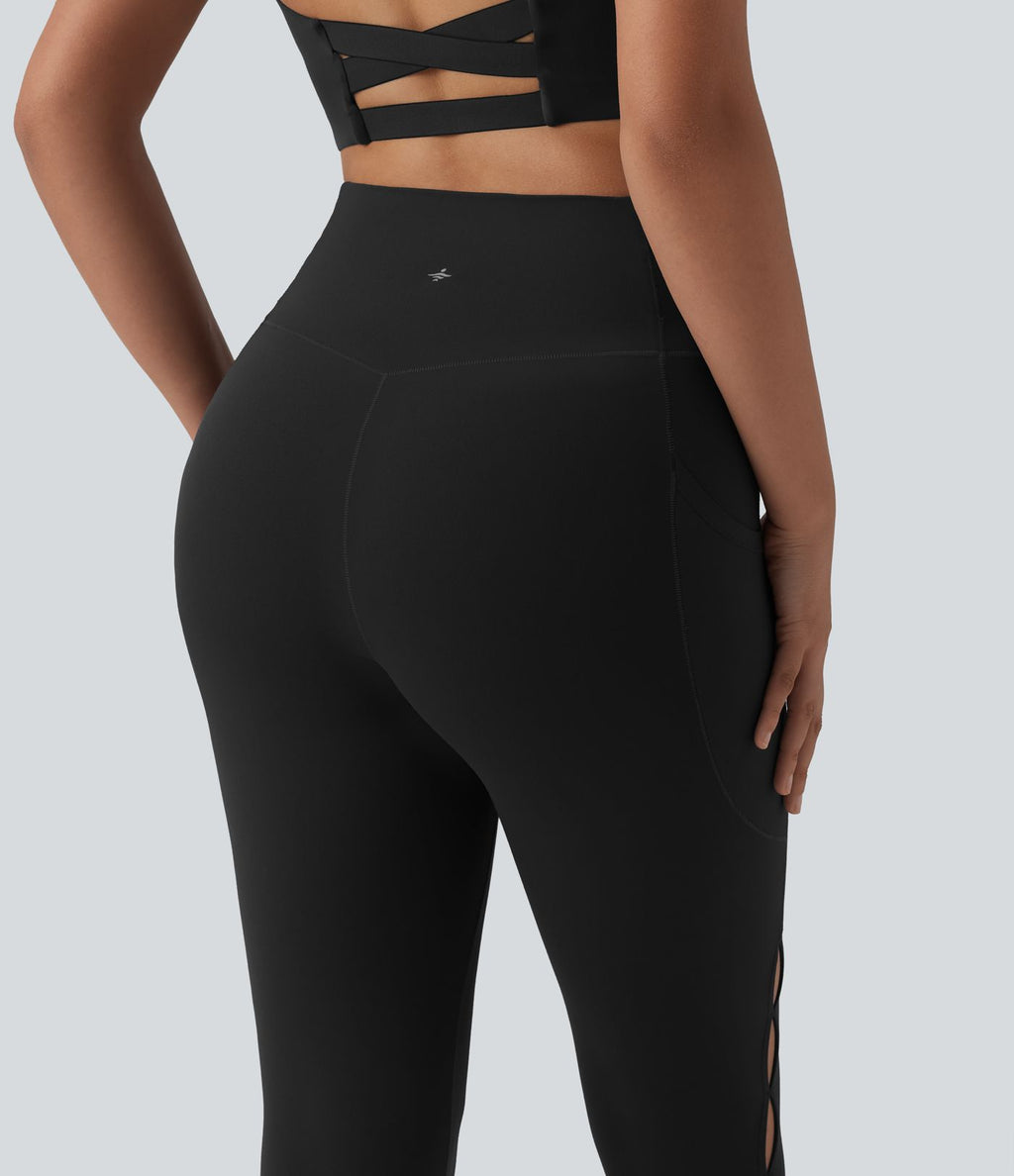 Legging de yoga SoftlyZero™ 7/8 taille haute croisée découpes avec poches - UPF50+