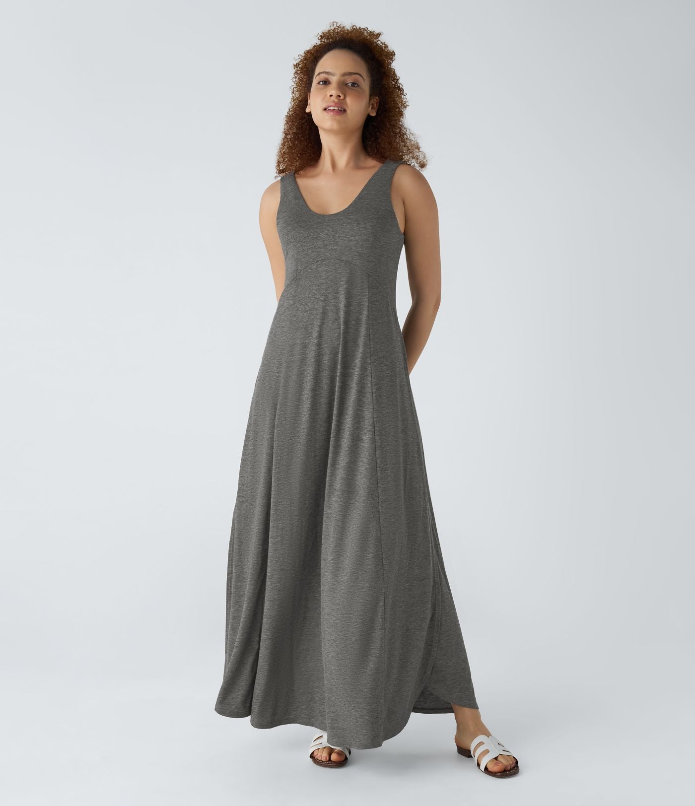 Robe Casual Débardeur Longue Fluide Fendue Dos Nu à Col en U