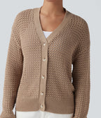 Cardigan décontracté en maille tricotée col V manches longues