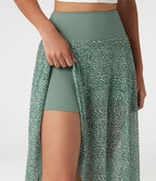 Jupe longue en mesh imprimé léopard taille haute asymétrique à volants 2 en 1