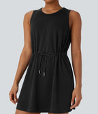 Robe active de yoga mini 2 pièces à col rond, sans manches, cordon de serrage et poches latérales