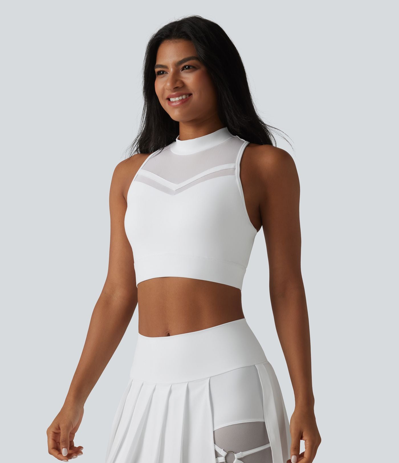 Brassière de sport yoga SoftlyZero™ Airy dos nageur col cheminée mesh contrastant coques non amovibles effet frais InstantCool, protection solaire UPF50+