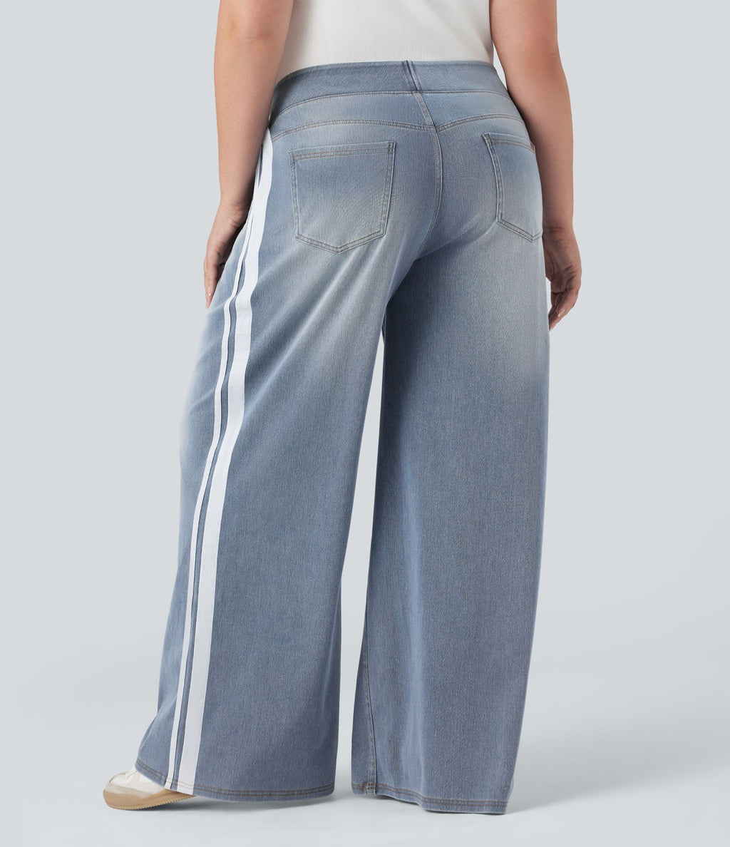 Halara Flex™ Jean large fluide taille haute à rayures délavé décontracté grande taille avec poches