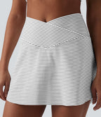 Jupe-short de tennis mini taille haute croisée à rayures avec poches