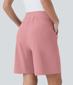 Short Bermuda Tailleur Fluide sculptant taille haute en maille gaufrée avec poches latérales