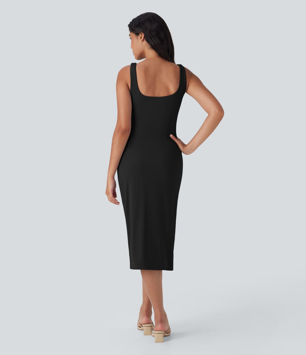 Robe moulante mi-longue SoftlyZero™ Airy col carré corset froncée effet frais InstantCool, bonnets E-G