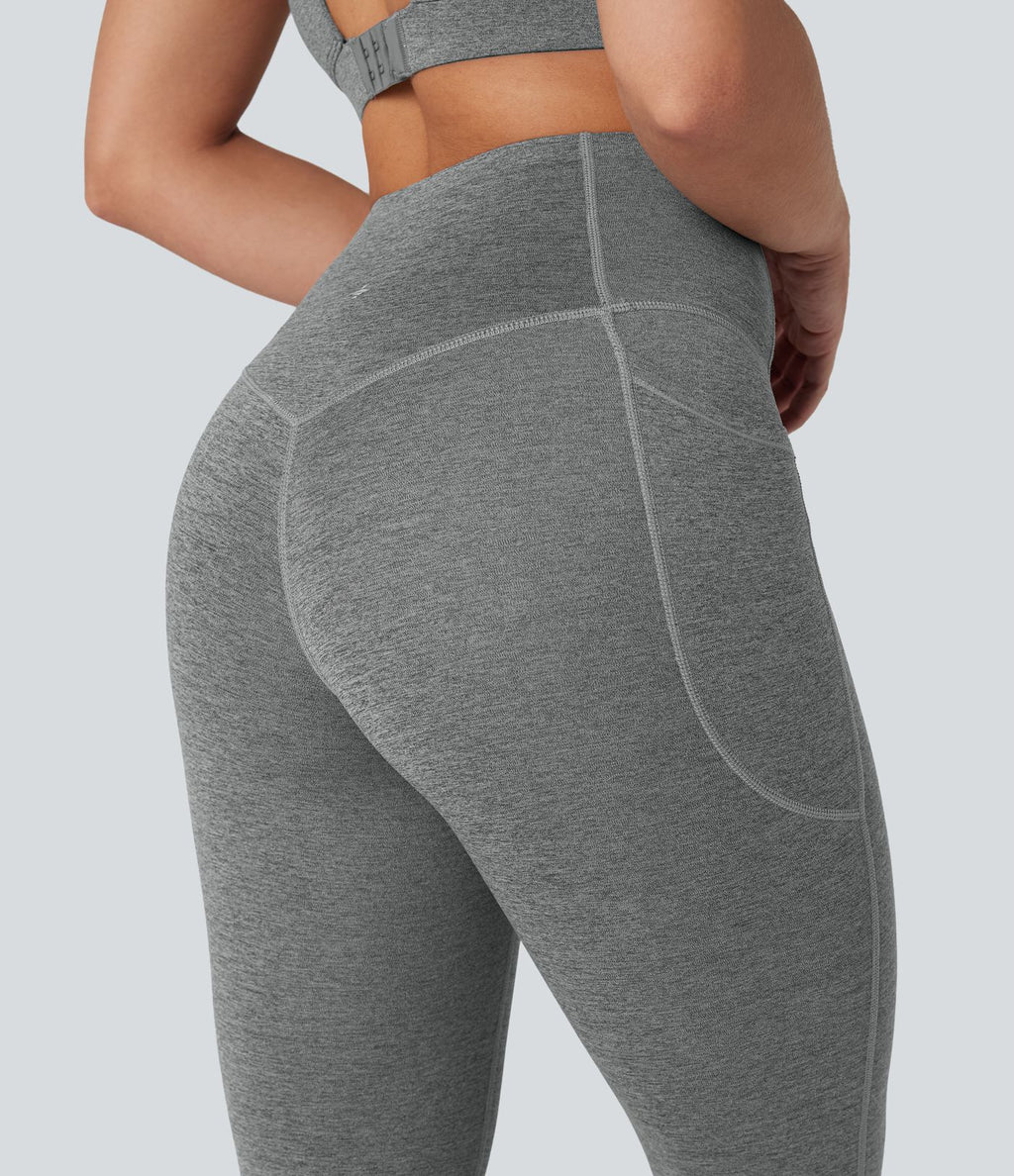 Pantalon de yoga à coupe bootcut gainant taille haute chiné à séchage rapide avec poches Halara UltraSculpt™