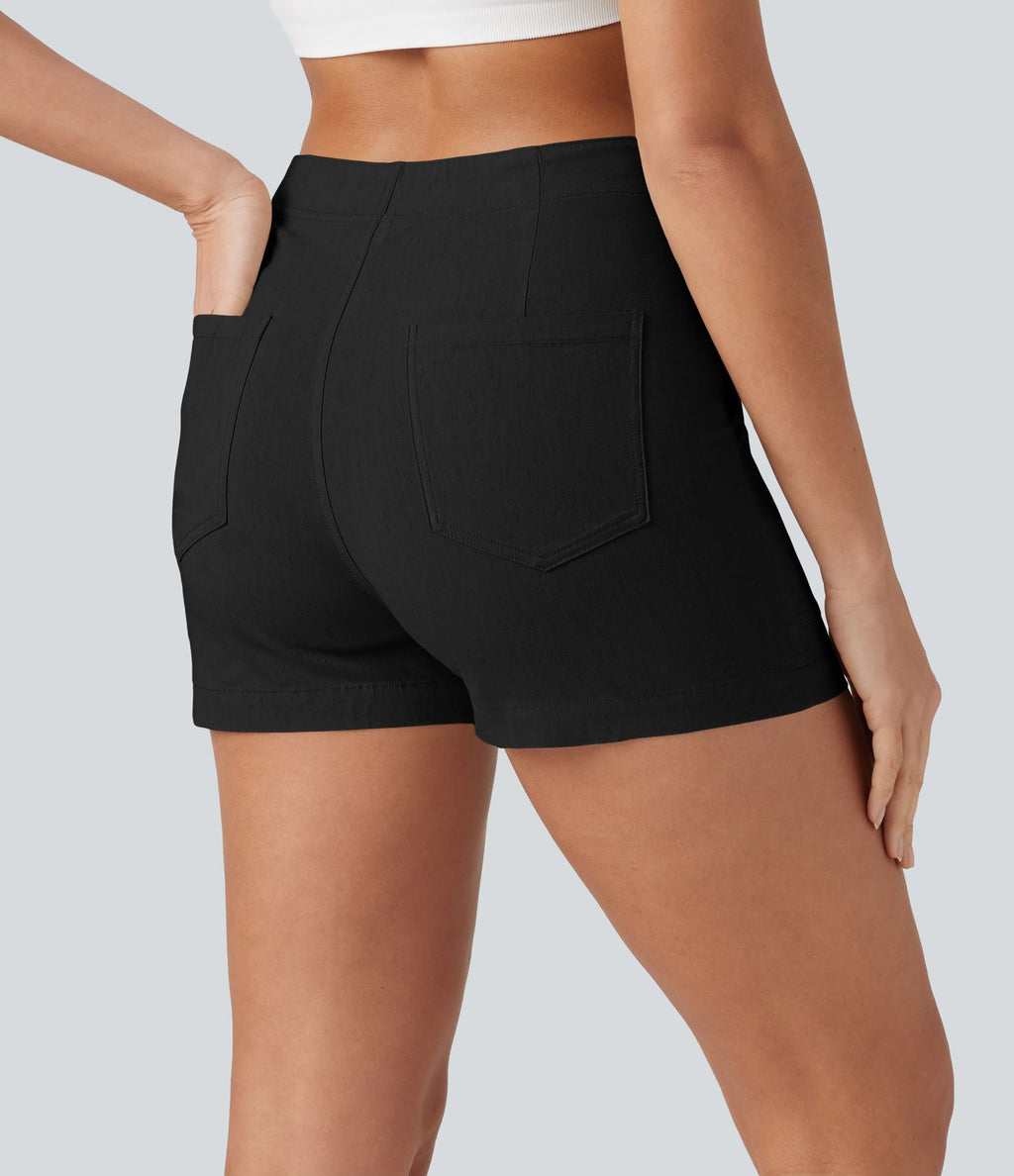Short taille haute décontracté en lin stretch 7,5 cm avec poches