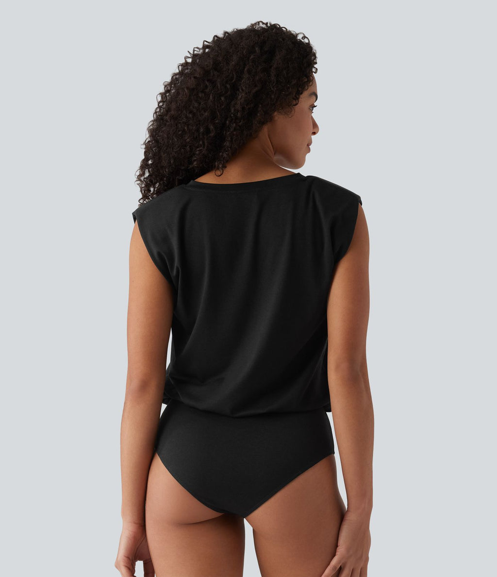 Body décontracté col V manches courtes avec épaulettes