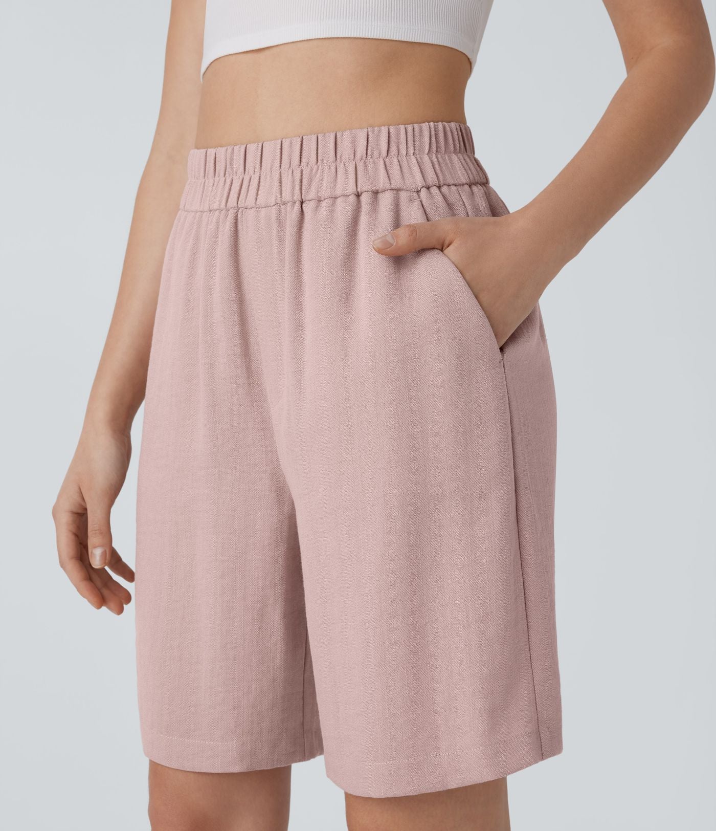Short Bermuda Décontracté Taille Haute avec Poches Latérales