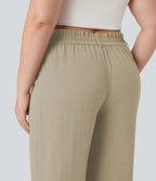 Pantalon de villégiature capri effet lin, grande taille, taille haute, avec poches