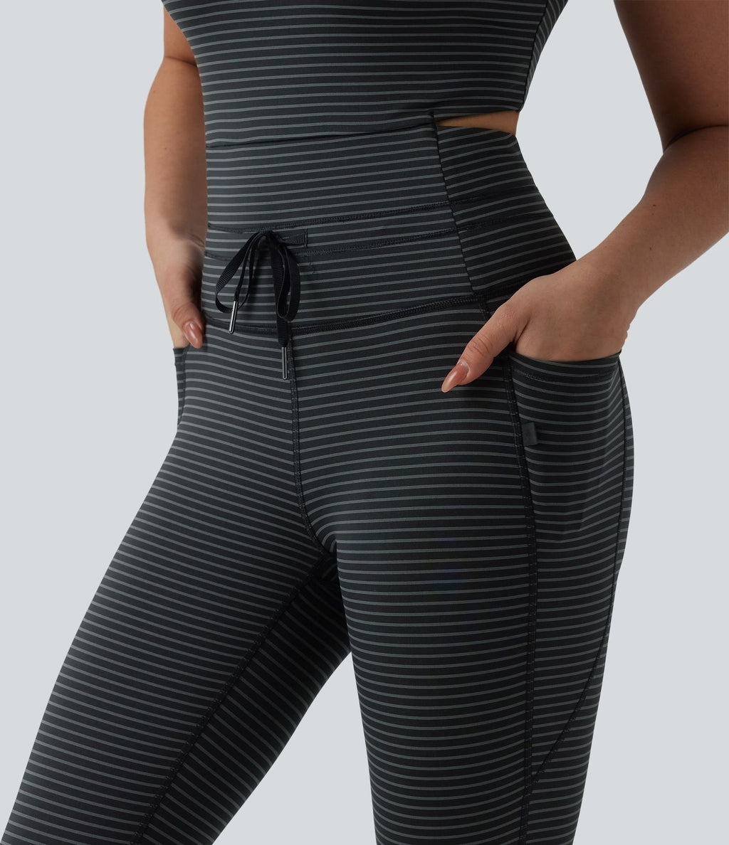 Combinaison de yoga à rayures col U cordon de serrage et poches - Édition Easy Peasy