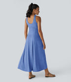 Robe Casual Débardeur Longue Fluide Fendue Dos Nu à Col en U