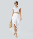 Jupe Longue Casual Breezeful™ Taille Haute à Volants 2en1 Fluide Sèchement Rapide Quotidien Maxi