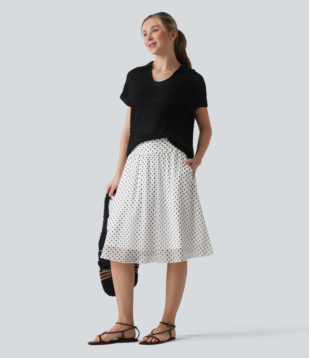 Pull resort col V manches chauve-souris courtes crochet
