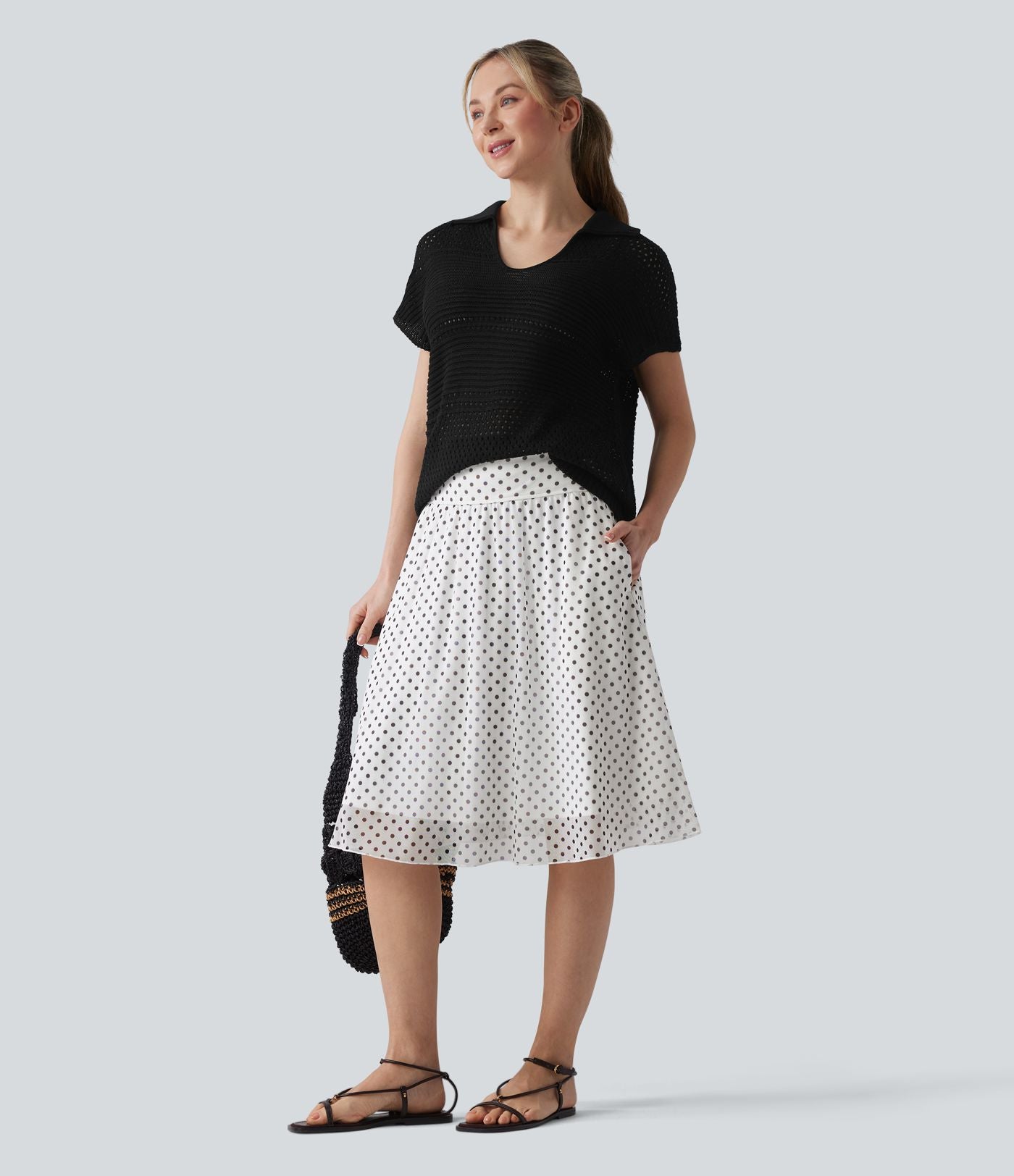 Pull resort col V manches chauve-souris courtes crochet