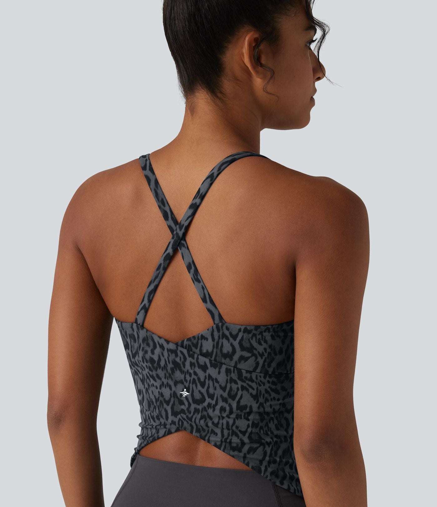 Halara UltraSculpt™ Débardeur de yoga imprimé léopard col rond échancré soutien-gorge intégré ourlet croisé