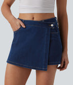 Micro skort jean Halara Flex™  taille mi-haute asymétrique avec poches