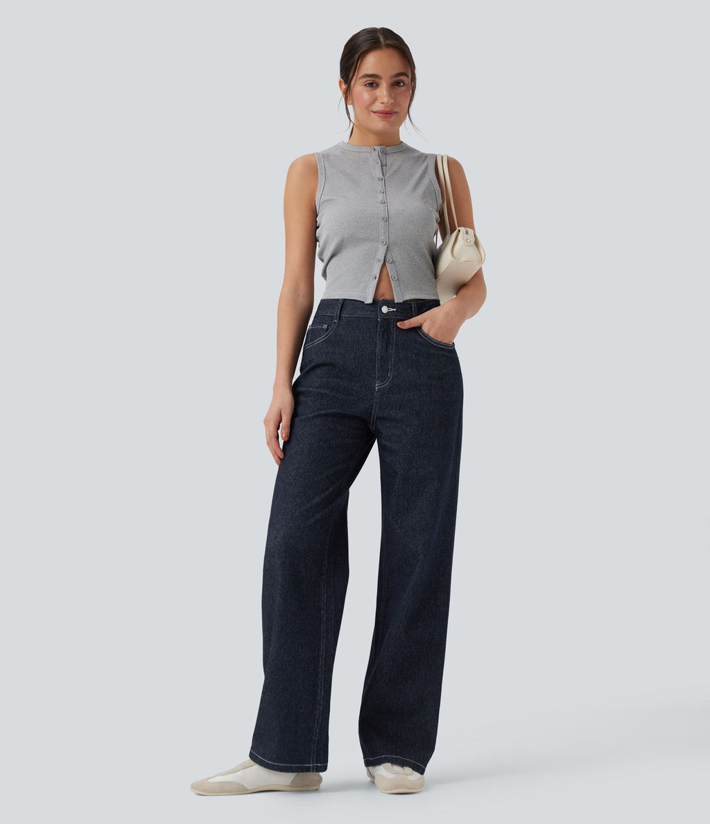 Jean taille haute Halara Flex™ jambes droites, effet sparkle avec poches