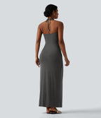 Robe longue dos nu col licou avec nœud et poches