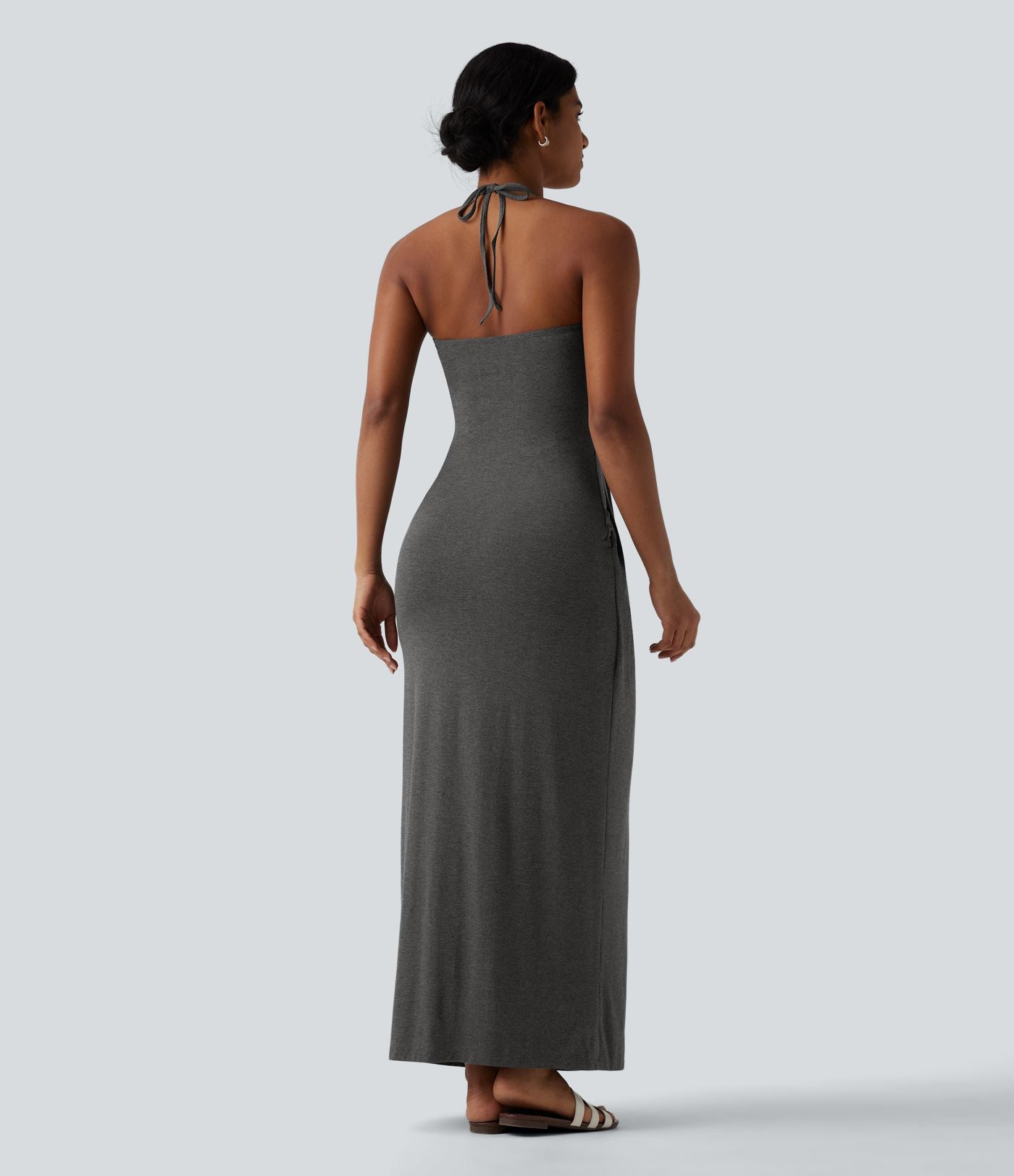 Robe longue dos nu col licou avec nœud et poches