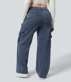 Halara Flex™ Jean Droite Cargo Taille Mi-Haute Multiples Poches Décontracté Extensible Droite Grande Taille
