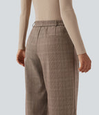 Pantalon de travail Halara Flex™ 7/8 droit à carreaux pied-de-poule, taille mi-haute, avec poches