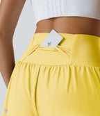 Short 7,5cm Yoga 2 en 1 Super Taille Haute Poches Arrière Poches Cachées Latérales