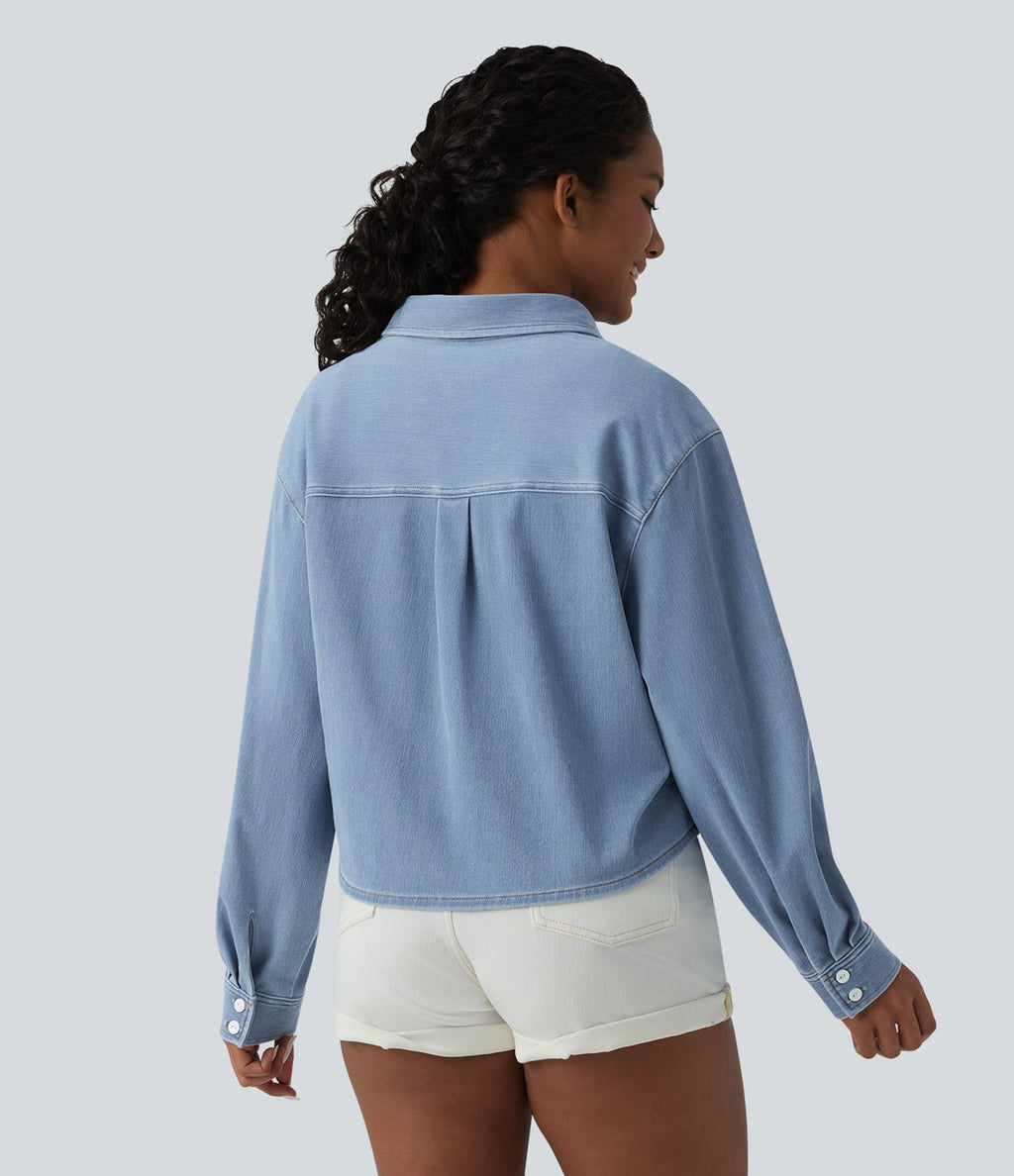 Halara Flex™ Chemise en denim col classique manches longues avec poche