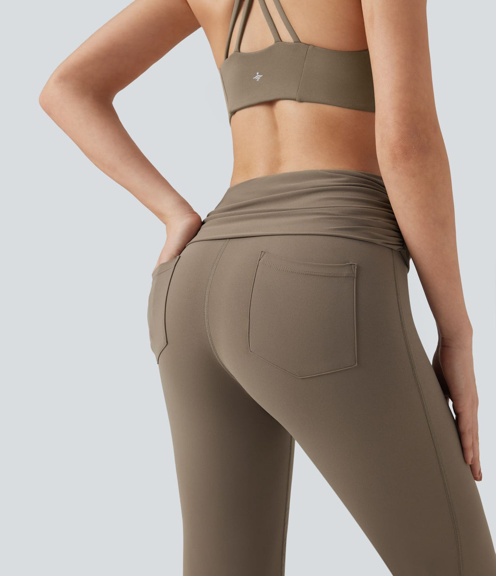 Pantalon de danse à coupe bootcut gainant taille mi-haute repliable avec fronces et poches Halara UltraSculpt™