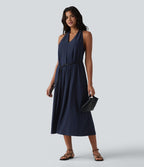 Robe midi décontractée col V avec poches