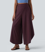 Pantalon ample gainant taille haute à ourlet volants avec poches