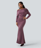 Robe sirène longue à manches longues, épaules dénudées