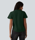 Blouse casual col V à manches volantées et ourlet arrondi
