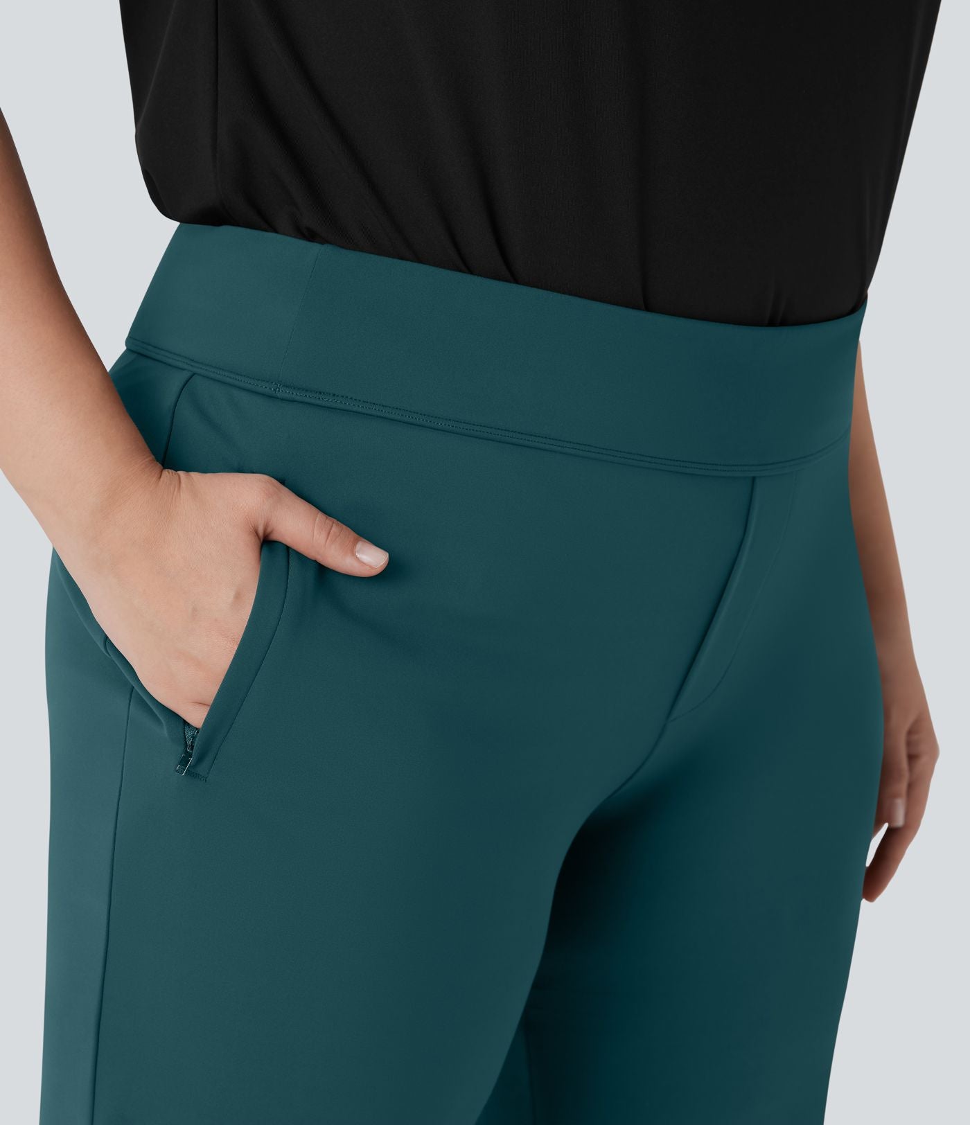 Pantalon tailleur évasé grande taille taille haute Halara Flex™ DayStretch avec poches zippées latérales