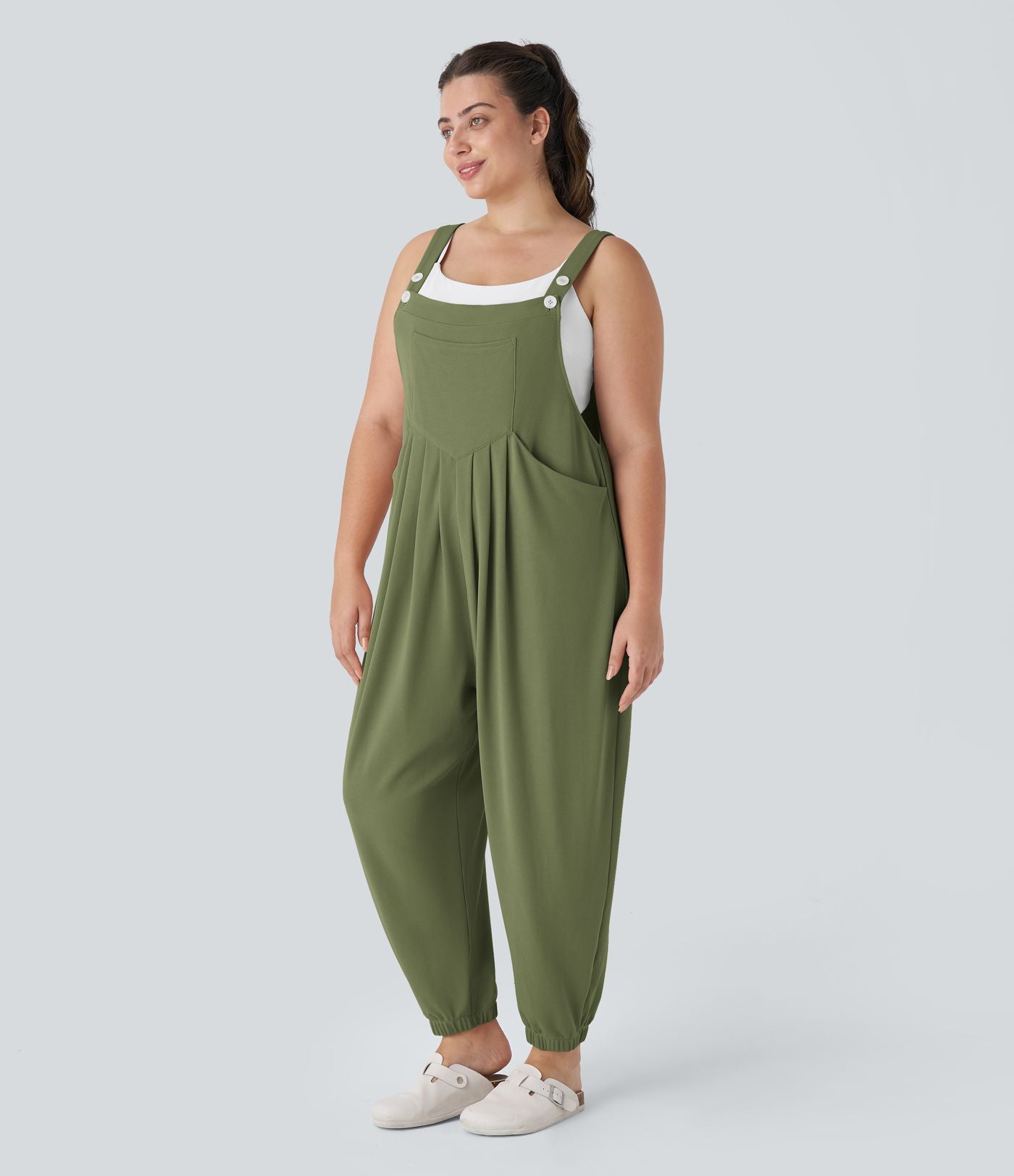 Sangle Réglable Bouton Plusieurs Poches Plissé Gaufré Casual Grande Taille Salopette