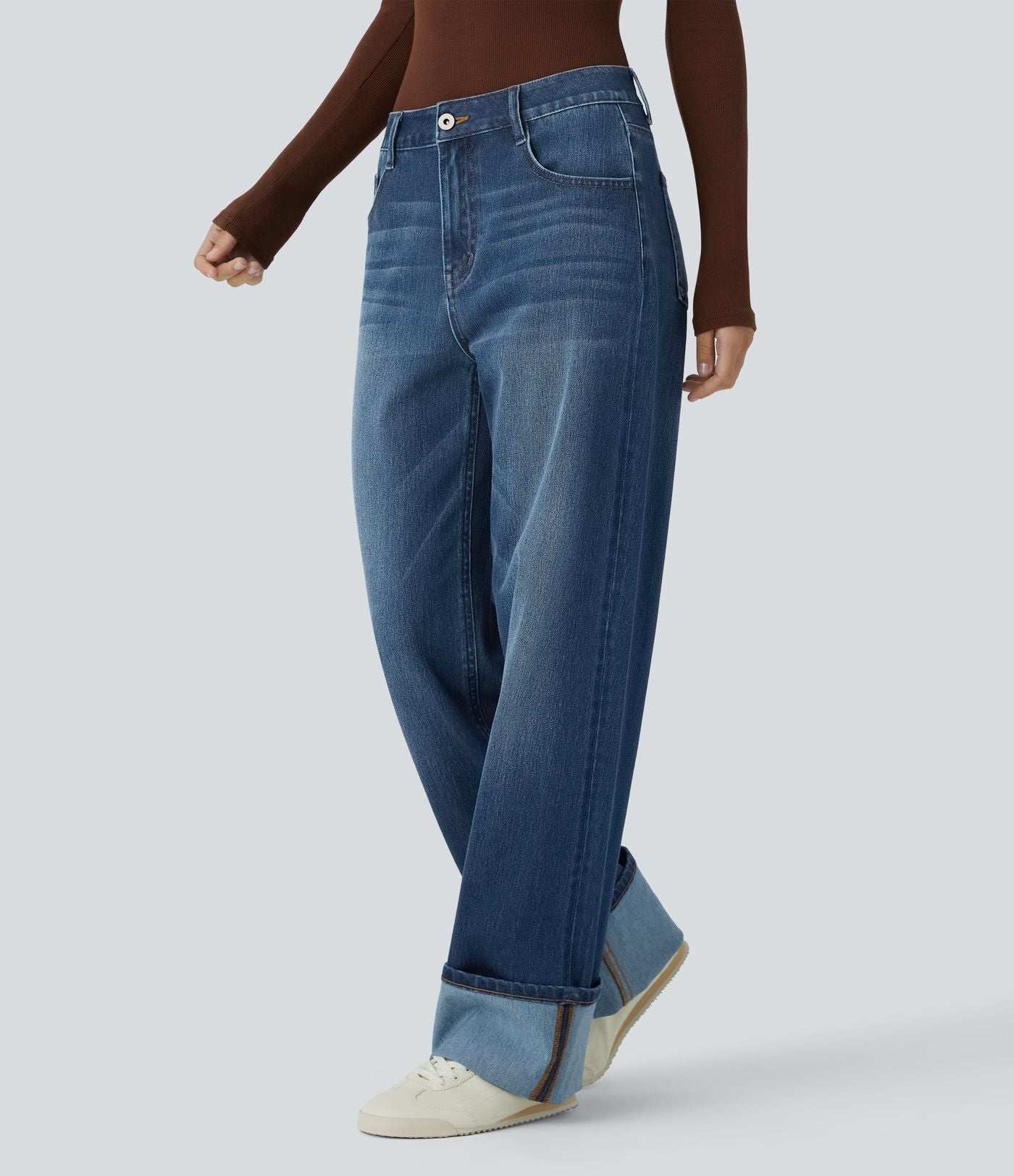 Jean boyfriend taille basse extensible délavé avec poches multiples Halara Flex™