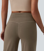 Pantalon large décontracté taille haute ventre plat en maille côtelée avec poches