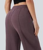 Pantalon jogging droit en coton molleton taille haute avec cordon et poches