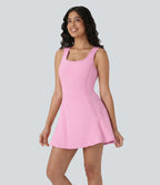 Softlyzero™ Airy Robe Sport de danse courte 2-en-1 avec dos nu croisé, encolure en U et poches latérales