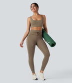 Legging de yoga rayé taille haute avec cordon de serrage et poches